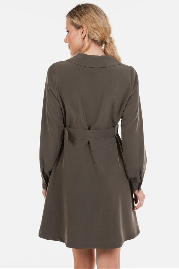 Φόρεμα εγκυμοσύνης και θηλασμού με γιακά – σε χακί χρώμα - - soonMAMA - Η σωστή προσθήκη στην κομψή και άνετη εγκυμοσύνη! - Παλτά για έγκυες