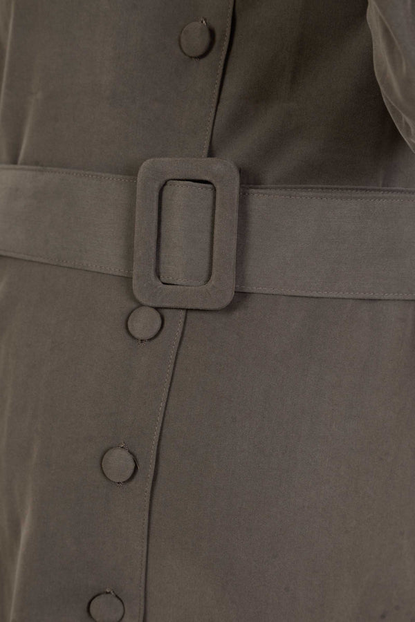 Φόρεμα εγκυμοσύνης και θηλασμού με γιακά – σε χακί χρώμα - - soonMAMA - Η σωστή προσθήκη στην κομψή και άνετη εγκυμοσύνη! - Παλτά για έγκυες