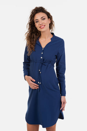 Ελαστικό φόρεμα εγκυμοσύνης και θηλασμού σε μπλε - - soonMAMA - Η σωστή προσθήκη στην κομψή και άνετη εγκυμοσύνη! - Παλτά για έγκυες