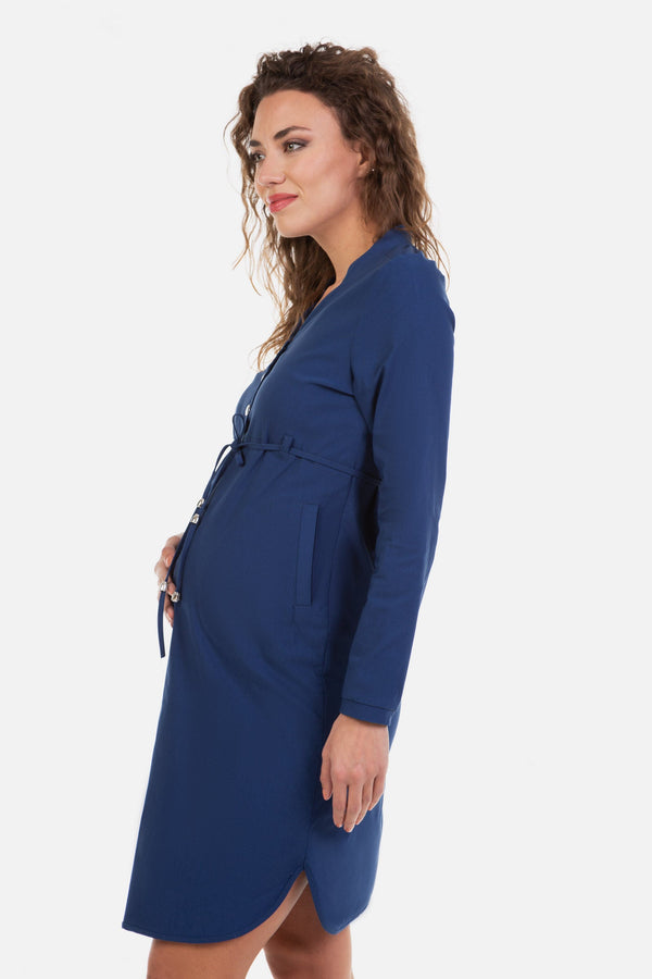 Ελαστικό φόρεμα εγκυμοσύνης και θηλασμού σε μπλε - - soonMAMA - Η σωστή προσθήκη στην κομψή και άνετη εγκυμοσύνη! - Παλτά για έγκυες