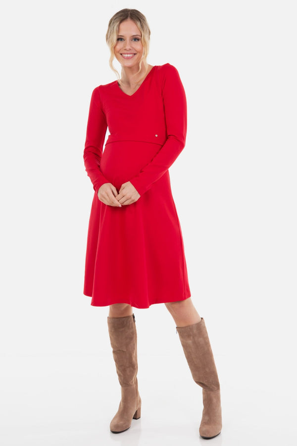 Κομψό κόκκινο φόρεμα εγκυμοσύνης και θηλασμού