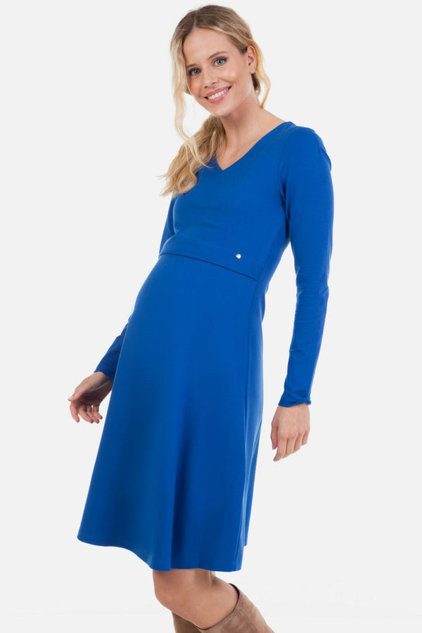 Κομψό φόρεμα εγκυμοσύνης και θηλασμού - μπλε - - soonMAMA - Η σωστή προσθήκη στην κομψή και άνετη εγκυμοσύνη! - Παλτά για έγκυες