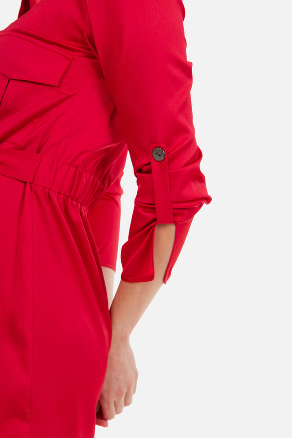 Γυαλιστερό φόρεμα εγκυμοσύνης και θηλασμού με γιακά σε κόκκινο - - soonMAMA - Η σωστή προσθήκη στην κομψή και άνετη εγκυμοσύνη! - Παλτά για έγκυες