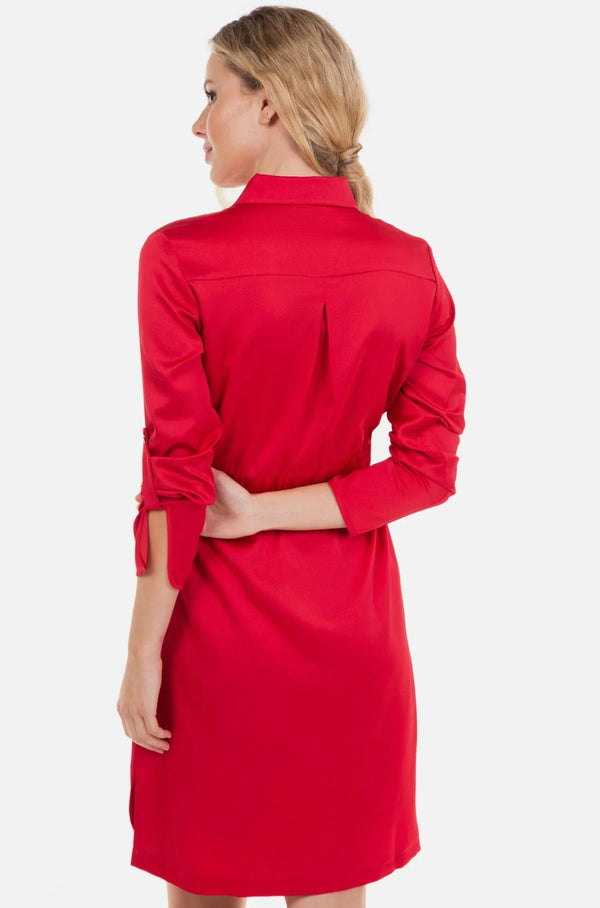 Γυαλιστερό φόρεμα εγκυμοσύνης και θηλασμού με γιακά σε κόκκινο - - soonMAMA - Η σωστή προσθήκη στην κομψή και άνετη εγκυμοσύνη! - Παλτά για έγκυες