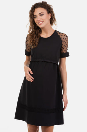 Φόρεμα εγκυμοσύνης και θηλασμού με διάφανη λεπτομέρεια - Φόρεμα - soonMAMA - Η σωστή προσθήκη στην κομψή και άνετη εγκυμοσύνη! - Παλτά για έγκυες