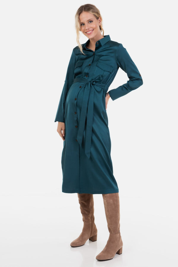 Μακρύ σατέν φόρεμα εγκυμοσύνης και θηλασμού - - soonMAMA - Η σωστή προσθήκη στην κομψή και άνετη εγκυμοσύνη! - Παλτά για έγκυες