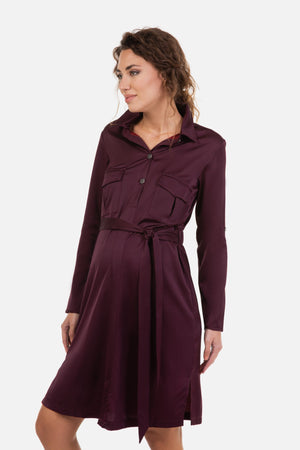 Σατινέ φόρεμα εγκυμοσύνης και θηλασμού σε μπορντώ χρώμα - - soonMAMA - Η σωστή προσθήκη στην κομψή και άνετη εγκυμοσύνη! - Παλτά για έγκυες