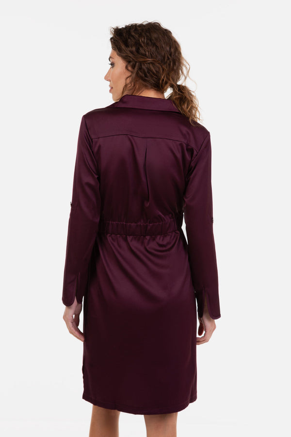 Σατινέ φόρεμα εγκυμοσύνης και θηλασμού σε μπορντώ χρώμα - - soonMAMA - Η σωστή προσθήκη στην κομψή και άνετη εγκυμοσύνη! - Παλτά για έγκυες
