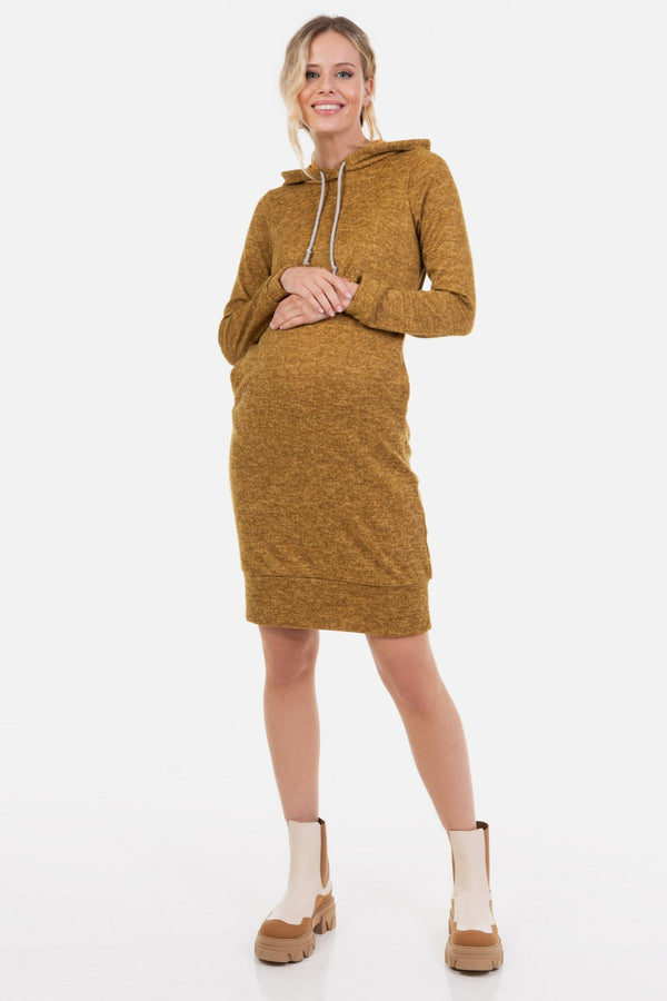 Φόρεμα εγκυμοσύνης και θηλασμού με κουκούλα - ώχρα - - soonMAMA - Η σωστή προσθήκη στην κομψή και άνετη εγκυμοσύνη! - Παλτά για έγκυες