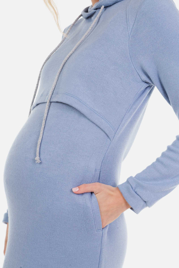 Φόρεμα εγκυμοσύνης και θηλασμού με κουκούλα - ανοιχτό μπλε - - soonMAMA - Η σωστή προσθήκη στην κομψή και άνετη εγκυμοσύνη! - Παλτά για έγκυες