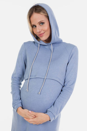 Φόρεμα εγκυμοσύνης και θηλασμού με κουκούλα - ανοιχτό μπλε - - soonMAMA - Η σωστή προσθήκη στην κομψή και άνετη εγκυμοσύνη! - Παλτά για έγκυες