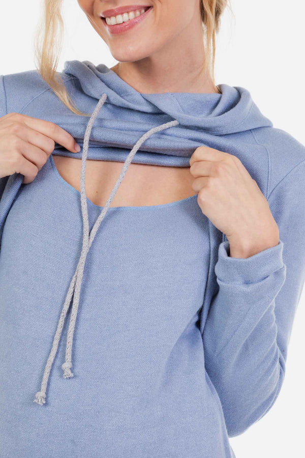 Φόρεμα εγκυμοσύνης και θηλασμού με κουκούλα - ανοιχτό μπλε