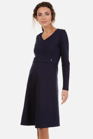 Κομψό σκούρο μπλε φόρεμα εγκυμοσύνης και θηλασμού - - soonMAMA - Η σωστή προσθήκη στην κομψή και άνετη εγκυμοσύνη! - Παλτά για έγκυες