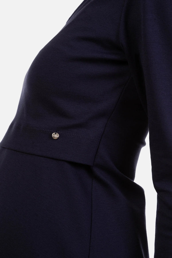 Κομψό σκούρο μπλε φόρεμα εγκυμοσύνης και θηλασμού - - soonMAMA - Η σωστή προσθήκη στην κομψή και άνετη εγκυμοσύνη! - Παλτά για έγκυες