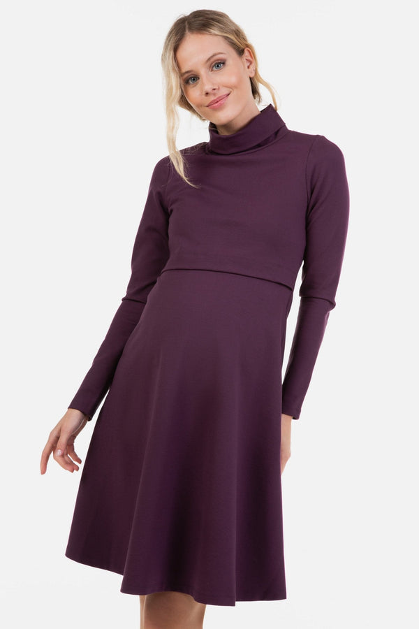 Φόρεμα εγκυμοσύνης και θηλασμού με ζιβάγκο σε γραμμή Α - μπορντό - - soonMAMA - Η σωστή προσθήκη στην κομψή και άνετη εγκυμοσύνη! - Παλτά για έγκυες