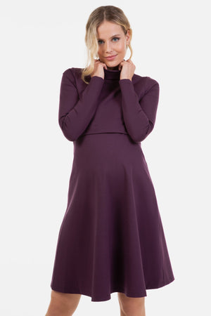 Φόρεμα εγκυμοσύνης και θηλασμού με ζιβάγκο σε γραμμή Α - μπορντό - - soonMAMA - Η σωστή προσθήκη στην κομψή και άνετη εγκυμοσύνη! - Παλτά για έγκυες