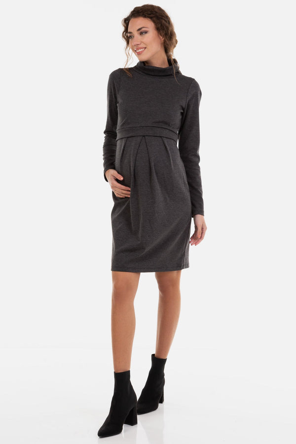 Φόρεμα εγκυμοσύνης και θηλασμού ζιβάγκο σε γκρι χρώμα
