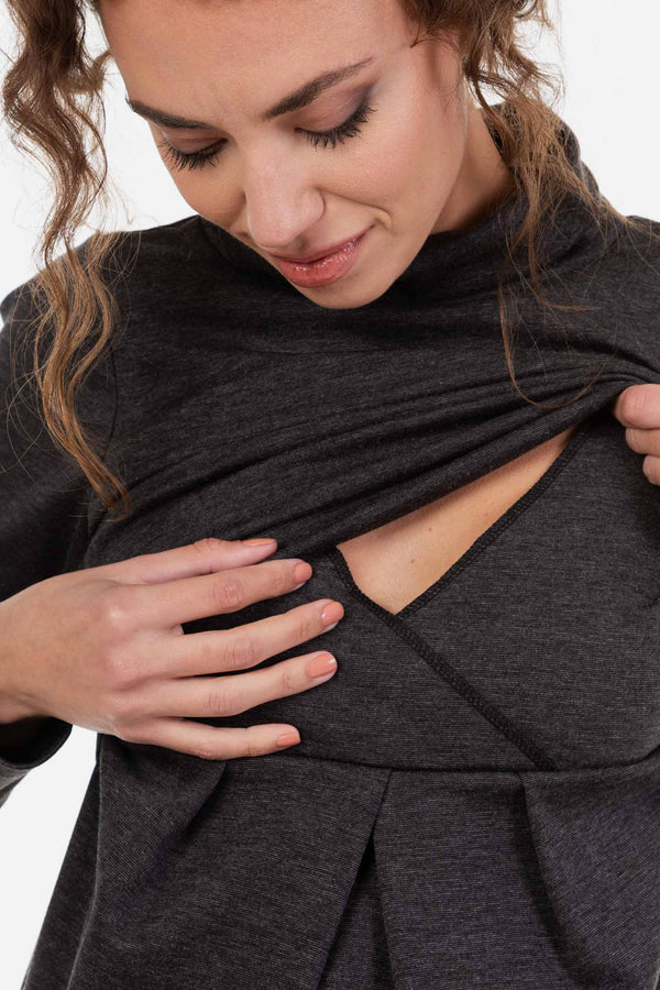 Φόρεμα εγκυμοσύνης και θηλασμού ζιβάγκο σε γκρι χρώμα