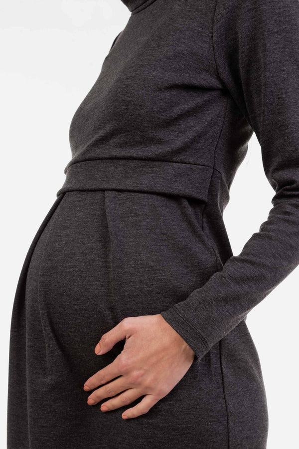 Φόρεμα εγκυμοσύνης και θηλασμού ζιβάγκο σε γκρι χρώμα