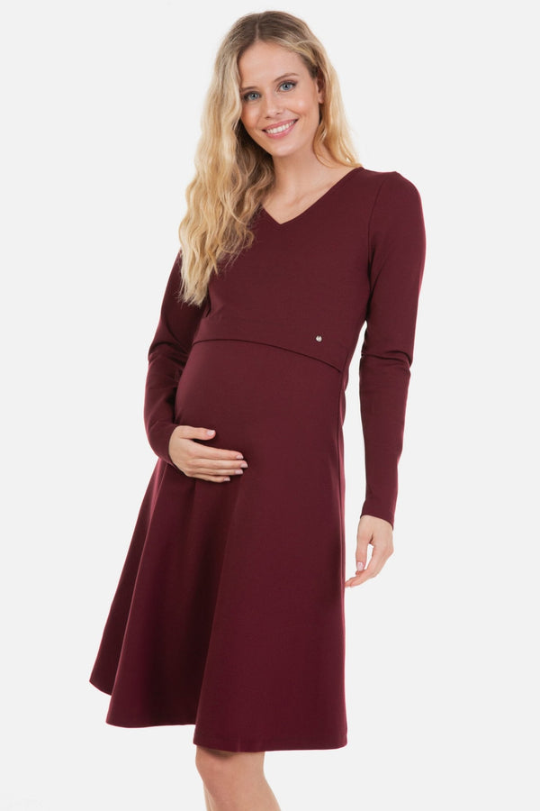 Κομψό φόρεμα εγκυμοσύνης και θηλασμού - μπορντώ - - soonMAMA - Η σωστή προσθήκη στην κομψή και άνετη εγκυμοσύνη! - Παλτά για έγκυες