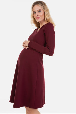 Κομψό φόρεμα εγκυμοσύνης και θηλασμού - μπορντώ - - soonMAMA - Η σωστή προσθήκη στην κομψή και άνετη εγκυμοσύνη! - Παλτά για έγκυες