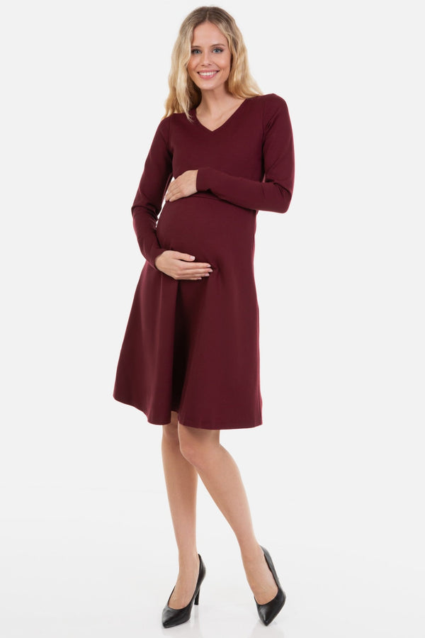 Κομψό φόρεμα εγκυμοσύνης και θηλασμού - μπορντώ - - soonMAMA - Η σωστή προσθήκη στην κομψή και άνετη εγκυμοσύνη! - Παλτά για έγκυες