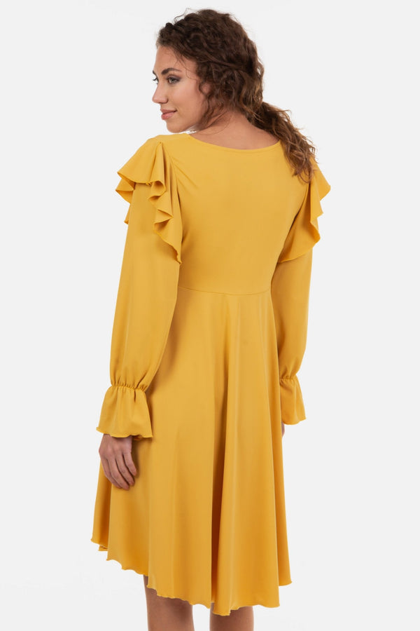 Αεράτο φόρεμα εγκυμοσύνης και θηλασμού σε χρώμα ώχρα - - soonMAMA - Η σωστή προσθήκη στην κομψή και άνετη εγκυμοσύνη! - Παλτά για έγκυες