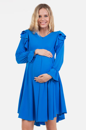 Αεράτο φόρεμα εγκυμοσύνης και θηλασμού - μπλε - - soonMAMA - Η σωστή προσθήκη στην κομψή και άνετη εγκυμοσύνη! - Παλτά για έγκυες