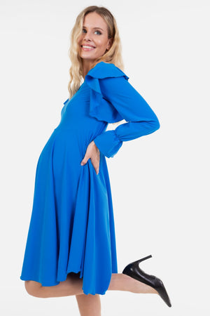 Αεράτο φόρεμα εγκυμοσύνης και θηλασμού - μπλε - - soonMAMA - Η σωστή προσθήκη στην κομψή και άνετη εγκυμοσύνη! - Παλτά για έγκυες