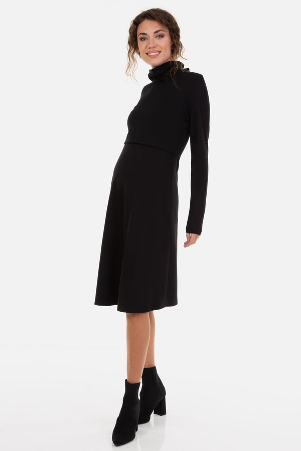 Φόρεμα εγκυμοσύνης και θηλασμού με ζιβάγκο σε γραμμή Α - μαύρο - - soonMAMA - Η σωστή προσθήκη στην κομψή και άνετη εγκυμοσύνη! - Παλτά για έγκυες