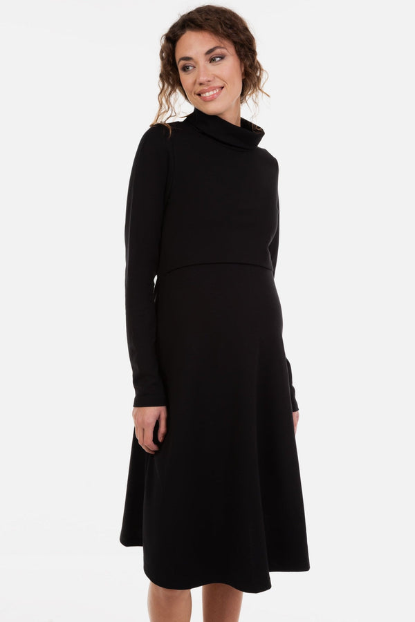 Φόρεμα εγκυμοσύνης και θηλασμού με ζιβάγκο σε γραμμή Α - μαύρο - - soonMAMA - Η σωστή προσθήκη στην κομψή και άνετη εγκυμοσύνη! - Παλτά για έγκυες