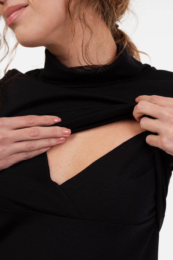 Φόρεμα εγκυμοσύνης και θηλασμού με ζιβάγκο σε γραμμή Α - μαύρο