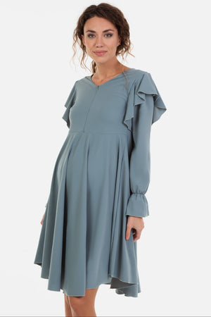 Αέρινο φόρεμα εγκυμοσύνης και θηλασμού – γκρι μπλε - - soonMAMA - Η σωστή προσθήκη στην κομψή και άνετη εγκυμοσύνη! - Παλτά για έγκυες