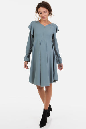 Αέρινο φόρεμα εγκυμοσύνης και θηλασμού – γκρι μπλε - - soonMAMA - Η σωστή προσθήκη στην κομψή και άνετη εγκυμοσύνη! - Παλτά για έγκυες