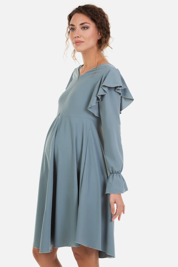 Αέρινο φόρεμα εγκυμοσύνης και θηλασμού – γκρι μπλε - - soonMAMA - Η σωστή προσθήκη στην κομψή και άνετη εγκυμοσύνη! - Παλτά για έγκυες