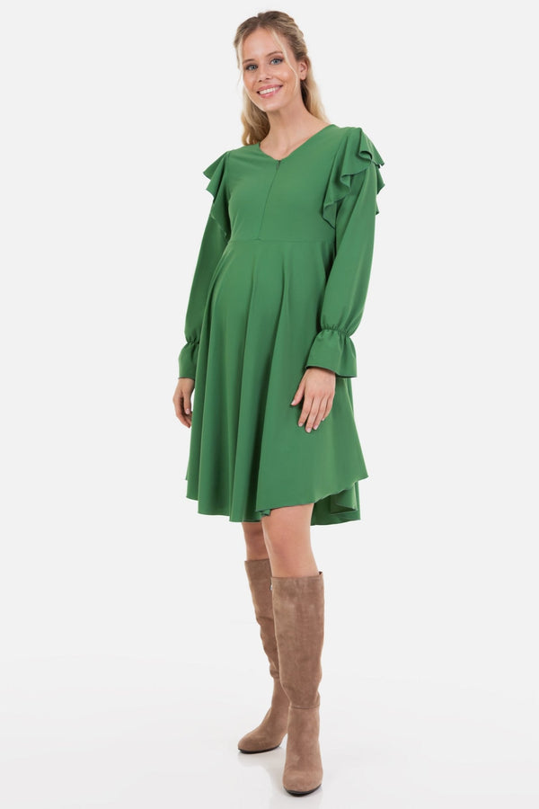 Αεράτο φόρεμα εγκυμοσύνης και θηλασμού σε χρώμα πράσινο - - soonMAMA - Η σωστή προσθήκη στην κομψή και άνετη εγκυμοσύνη! - Παλτά για έγκυες