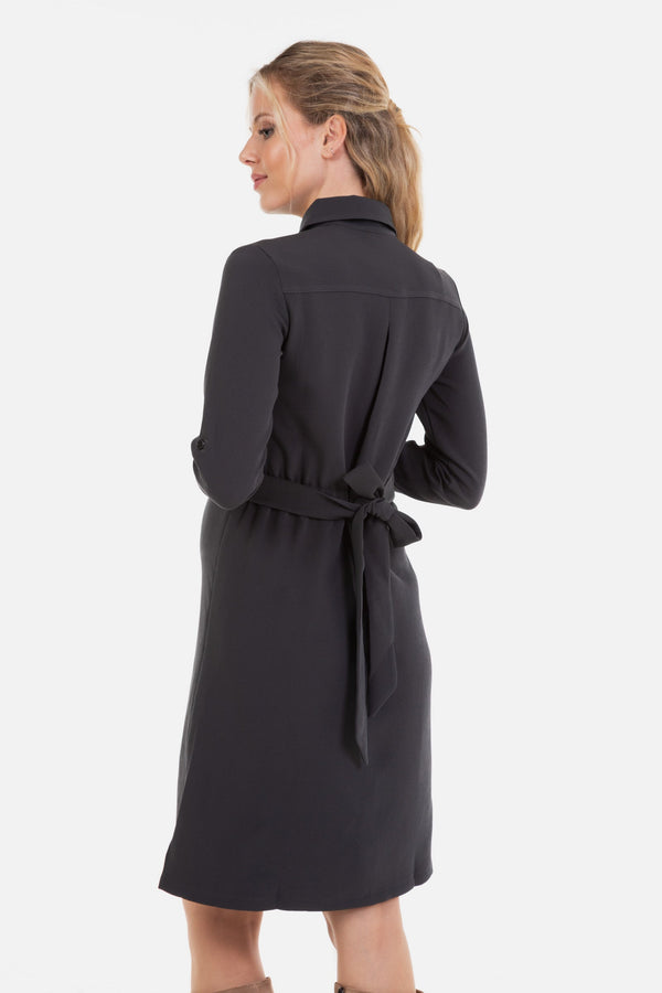 Πουκαμισ-οφόρεμα εγκυμοσύνης και θηλασμού από ύφασμα με υφή – γκρι - - soonMAMA - Η σωστή προσθήκη στην κομψή και άνετη εγκυμοσύνη! - Παλτά για έγκυες