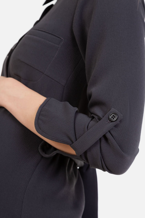 Πουκαμισ-οφόρεμα εγκυμοσύνης και θηλασμού από ύφασμα με υφή – γκρι - - soonMAMA - Η σωστή προσθήκη στην κομψή και άνετη εγκυμοσύνη! - Παλτά για έγκυες