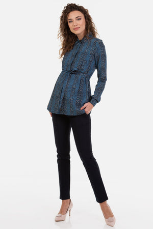 Πουκάμισο εγκυμοσύνης και θηλασμού με λεοπάρ σχέδιο – μπλε - - soonMAMA - Η σωστή προσθήκη στην κομψή και άνετη εγκυμοσύνη! - Παλτά για έγκυες