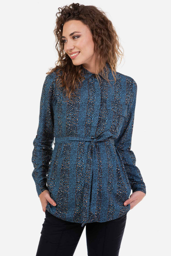 Πουκάμισο εγκυμοσύνης και θηλασμού με λεοπάρ σχέδιο – μπλε - - soonMAMA - Η σωστή προσθήκη στην κομψή και άνετη εγκυμοσύνη! - Παλτά για έγκυες