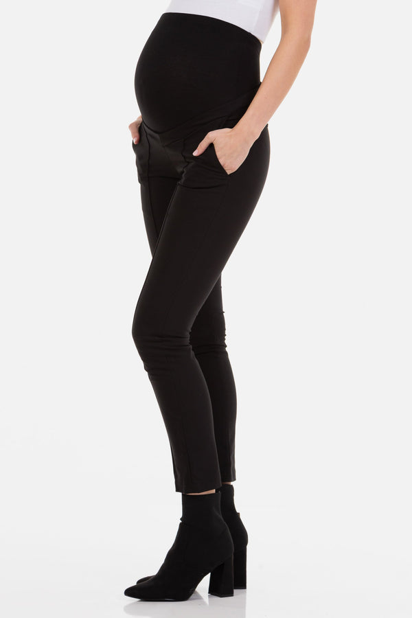Παντελόνι εγκυμοσύνης μαύρο με τσάκιση, με μέση από οργανικό βαμβάκι