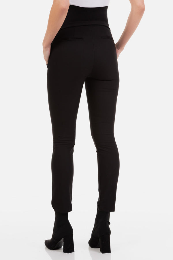 Παντελόνι εγκυμοσύνης μαύρο με τσάκιση, με μέση από οργανικό βαμβάκι