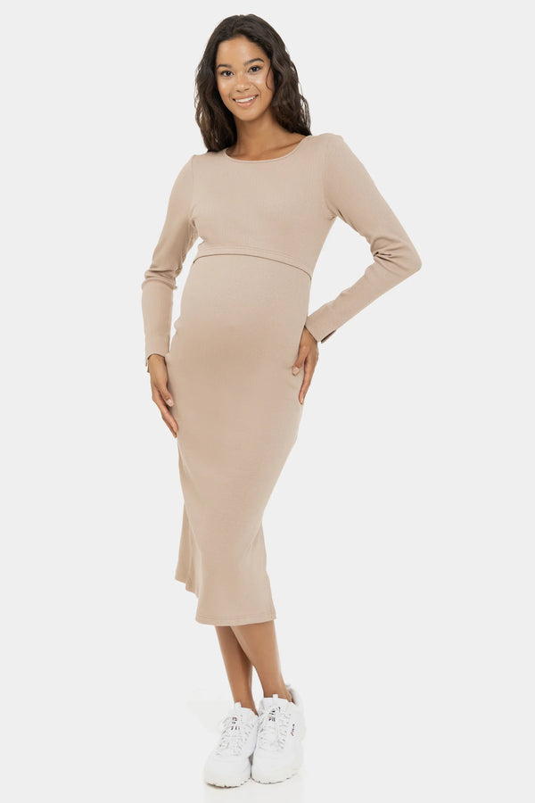 Μακρύ βαμβακερό φόρεμα εγκυμοσύνης και θηλασμού - - soonMAMA - Η σωστή προσθήκη στην κομψή και άνετη εγκυμοσύνη! - Παλτά για έγκυες