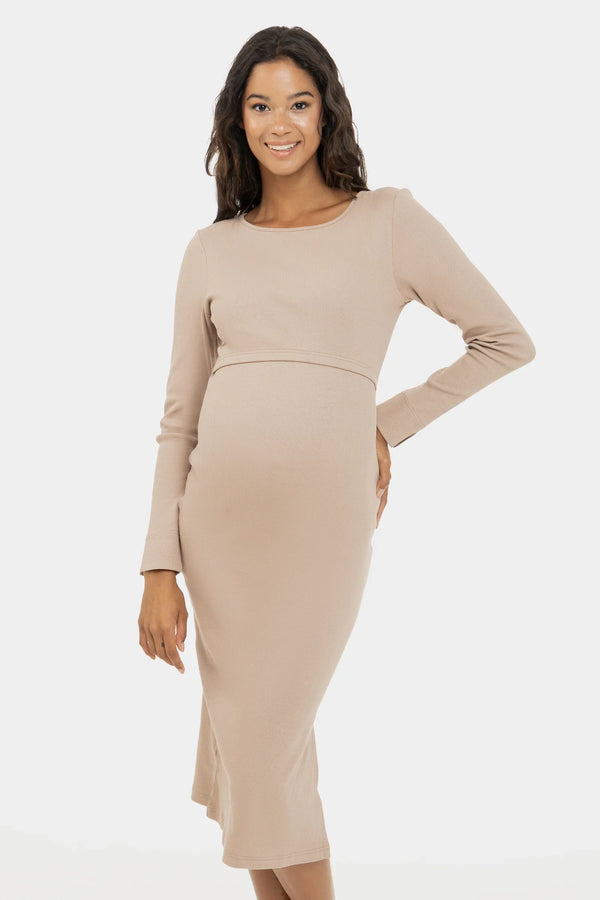 Μακρύ βαμβακερό φόρεμα εγκυμοσύνης και θηλασμού - - soonMAMA - Η σωστή προσθήκη στην κομψή και άνετη εγκυμοσύνη! - Παλτά για έγκυες