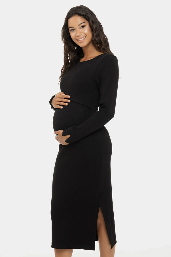 Ριπ βαμβακερό φόρεμα εγκυμοσύνης και θηλασμού - μαύρο - - soonMAMA - Η σωστή προσθήκη στην κομψή και άνετη εγκυμοσύνη! - Παλτά για έγκυες