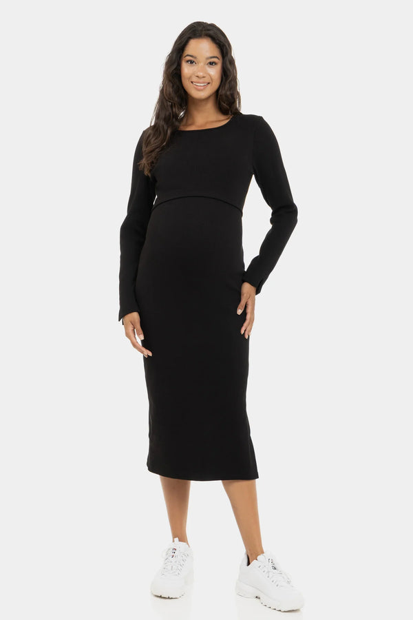 Ριπ βαμβακερό φόρεμα εγκυμοσύνης και θηλασμού - μαύρο - - soonMAMA - Η σωστή προσθήκη στην κομψή και άνετη εγκυμοσύνη! - Παλτά για έγκυες