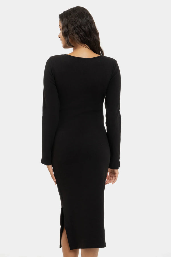 Ριπ βαμβακερό φόρεμα εγκυμοσύνης και θηλασμού - μαύρο - - soonMAMA - Η σωστή προσθήκη στην κομψή και άνετη εγκυμοσύνη! - Παλτά για έγκυες