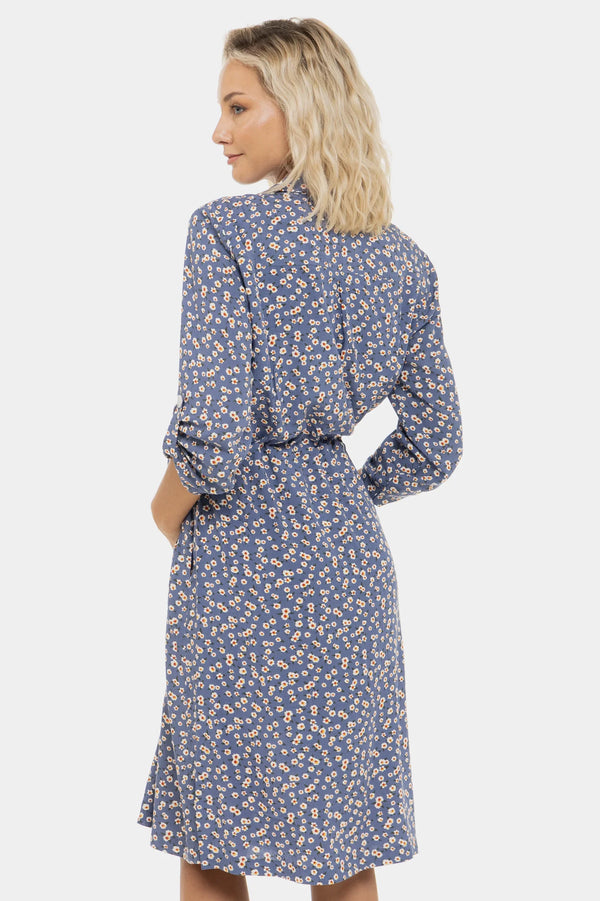 Βαμβακερό φόρεμα-πουκάμισο εγκυμοσύνης και θηλασμού με λουλουδάτο μοτίβο - - soonMAMA - Η σωστή προσθήκη στην κομψή και άνετη εγκυμοσύνη! - Παλτά για έγκυες