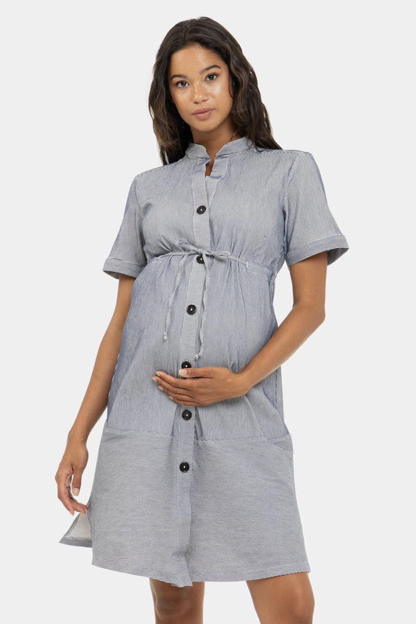 Ριγέ πουκάμισο-φόρεμα εγκυμοσύνης και θηλασμού - - soonMAMA - Η σωστή προσθήκη στην κομψή και άνετη εγκυμοσύνη! - Παλτά για έγκυες