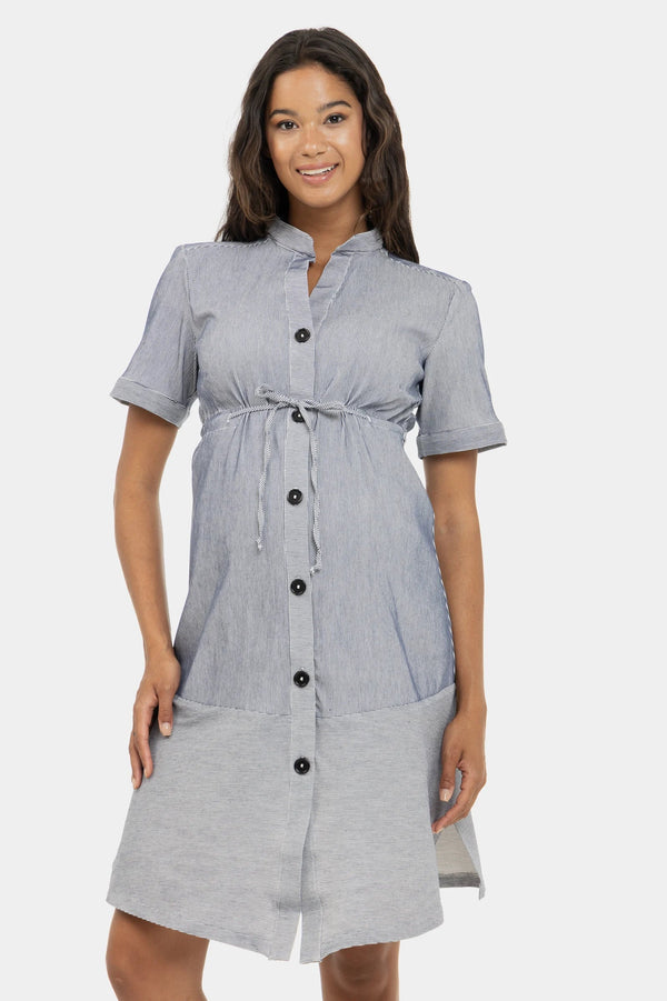 Ριγέ πουκάμισο-φόρεμα εγκυμοσύνης και θηλασμού - - soonMAMA - Η σωστή προσθήκη στην κομψή και άνετη εγκυμοσύνη! - Παλτά για έγκυες